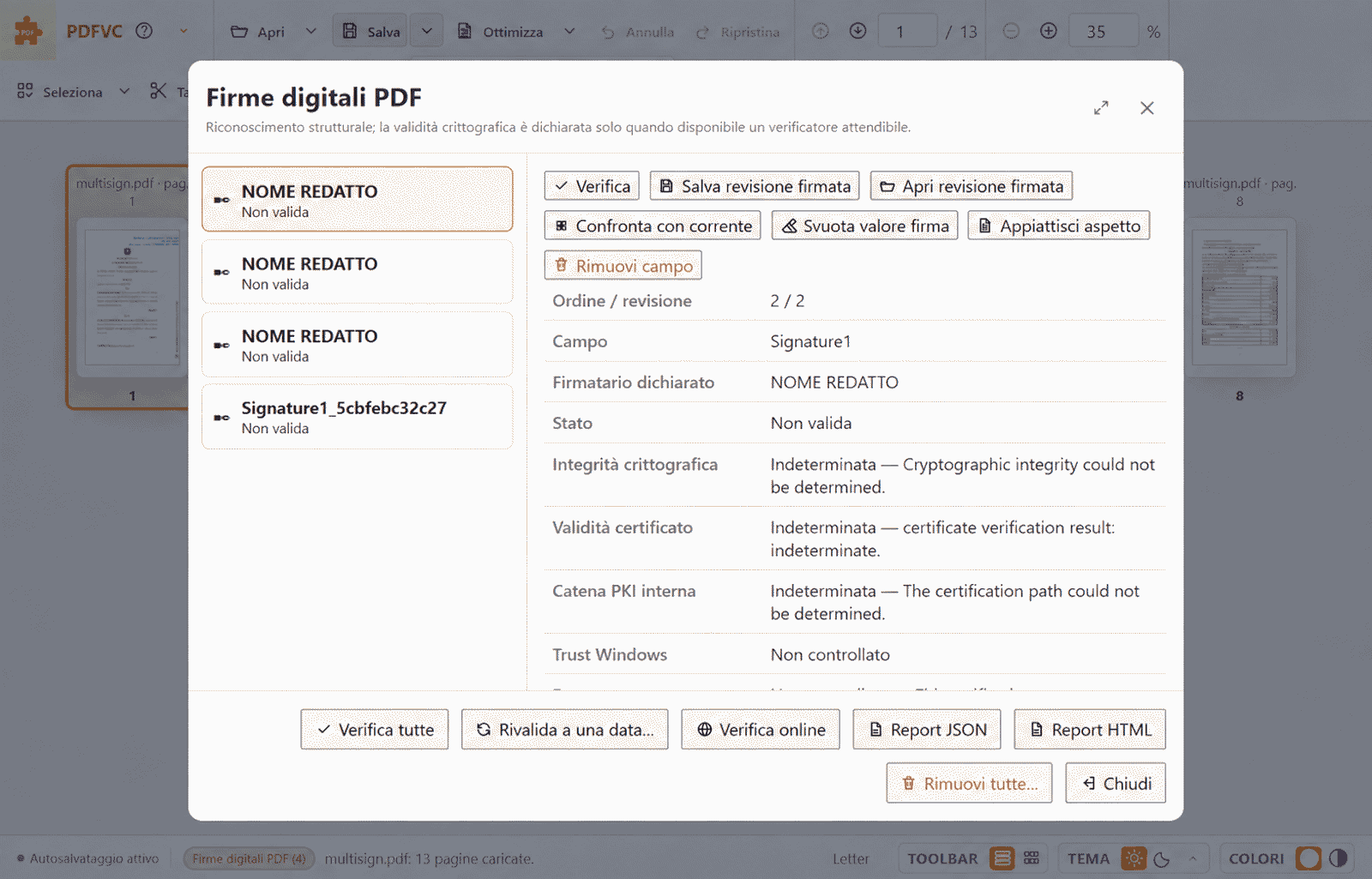 PDF-VC PAdES digital signature diagnostics